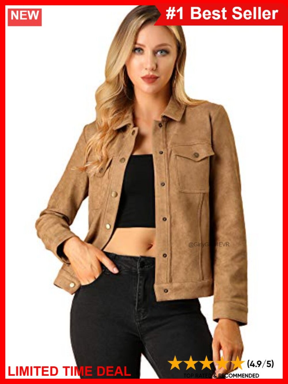 Faux Suede Jacket Turn-Down Collar Long Sleeve Shacket Snap Button Loose Fit